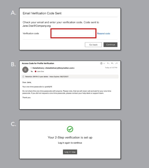 Screen shots of multi-factor authentication process